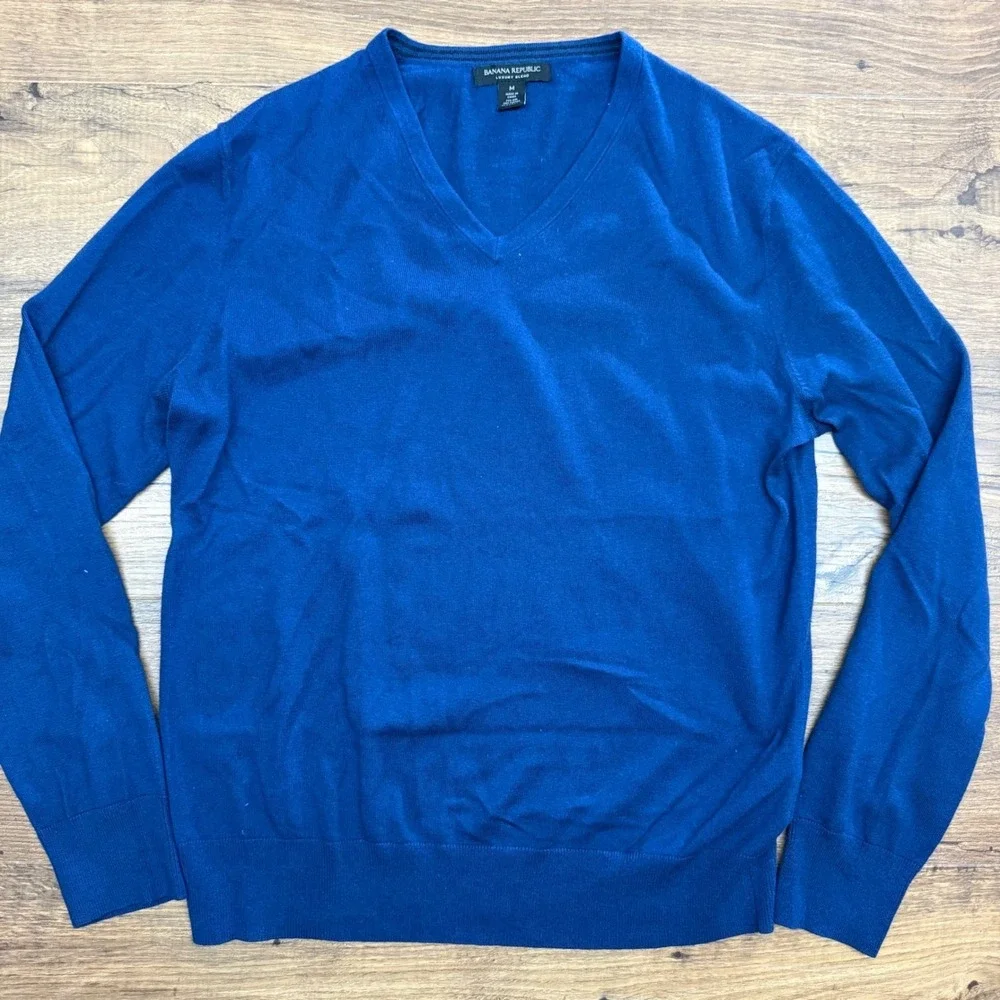 Banana Republic Mens‎ Medium Luxury Silk Cotton Cashmere V-Neck Sweater Academia
